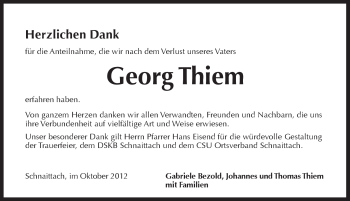 Traueranzeige von Georg Thiem von Pegnitz-Zeitung